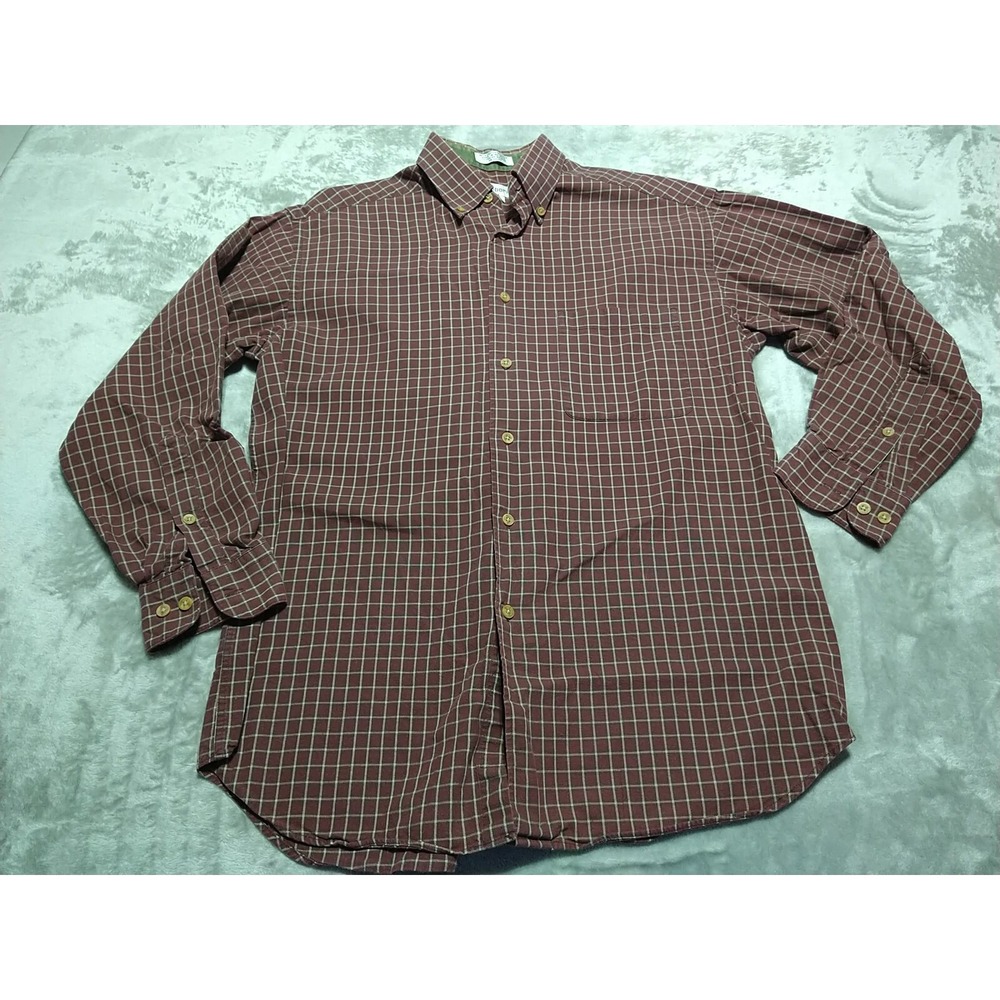 Claiborne Shirt Men 15.5 32/33 Brown Plaid Farmer Dad Long Sleeve Button Up
